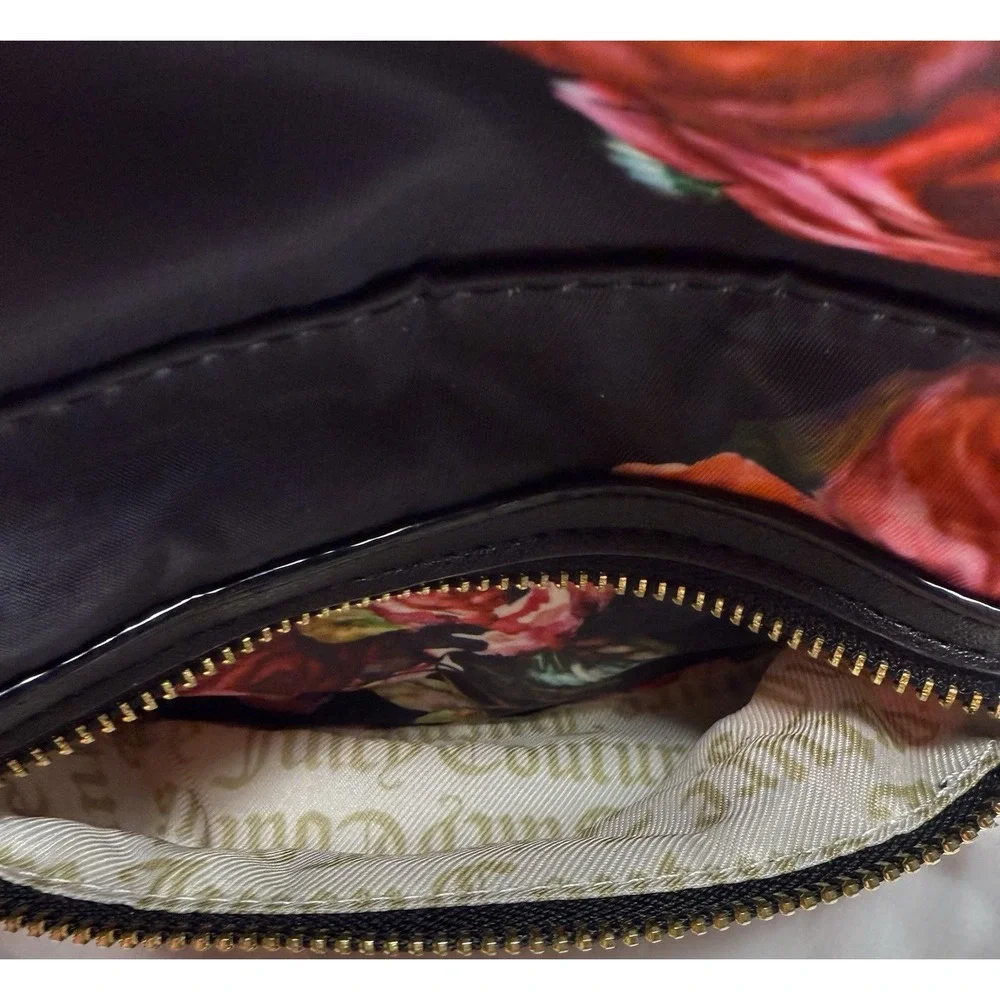 Juicy Couture Mini Backpack Red‎ Pink Roses Black Logo Straps Pockets